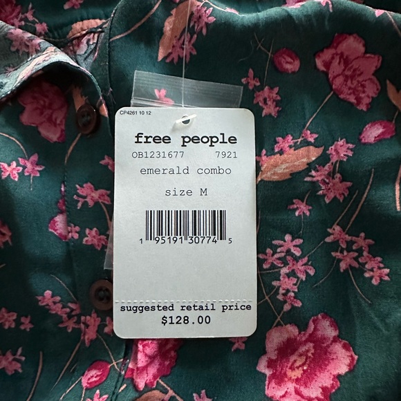 NWT Free People Emerald Flower Fields Long Sleeve Button Mini Dress - Picture 9 of 12